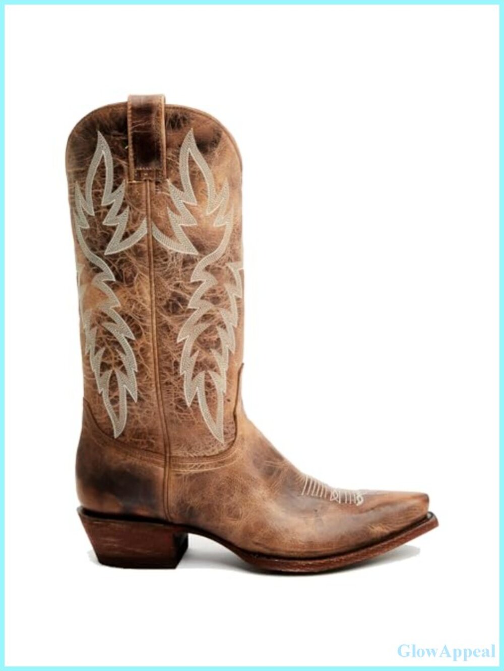 Faux Leather Cowboy Boots Embroidered Chunky Heel Mid Calf Pull On - Picture 3 of 6